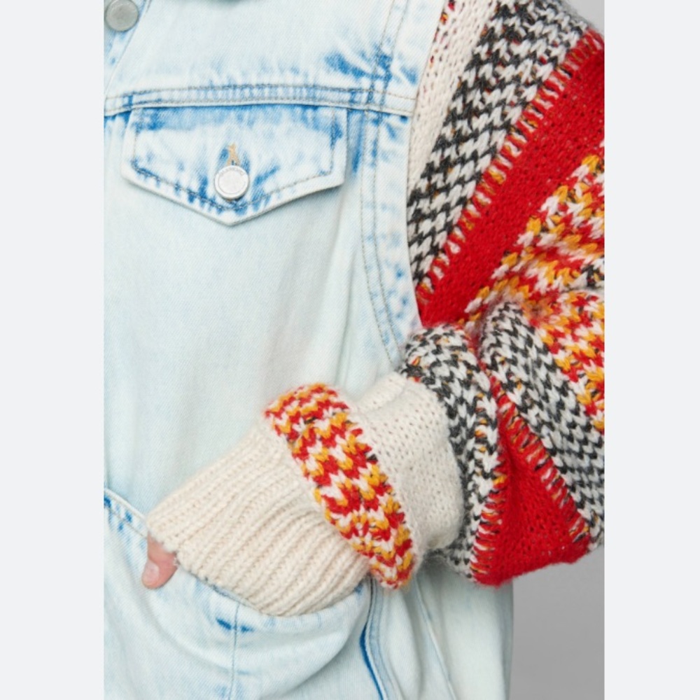 NEW Blank NYC Colorblock Stripe Sweater Sleeve Denim Trucker Jacket Acid Wash M - Picture 5 of 15